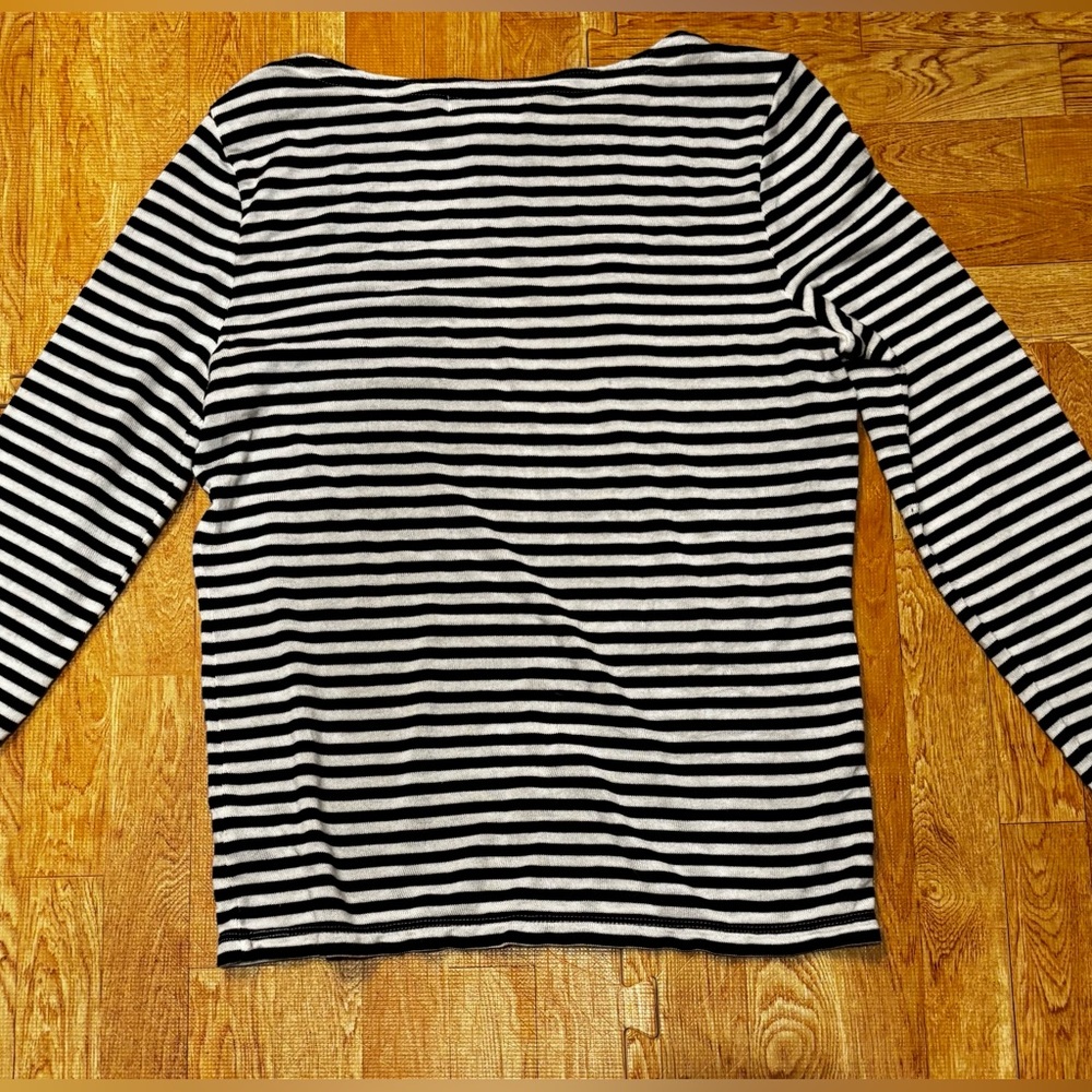 Ralph Lauren Striped Top Black White Long Sleeve Size PL Classic Chic - Picture 3 of 7